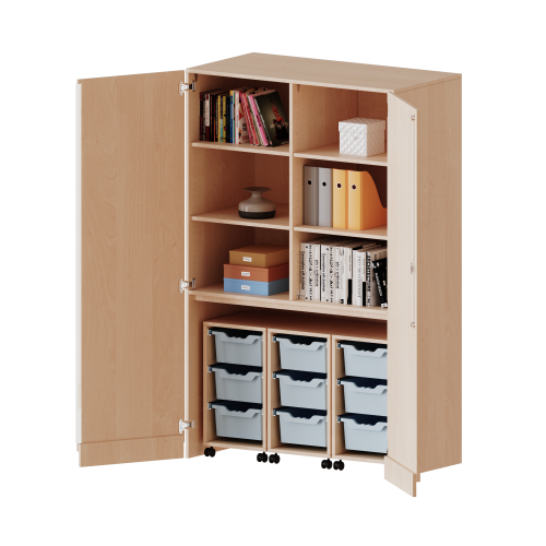 Garagenschrank ohne Sockel, 5 Ordnerhöhen - Serie evo180 B/H/T: 120x190x60 cm, 3 Container mit je 3 hohen ErgoTray Boxen Garagenschrank ohne Sockel, 5 Ordnerhöhen - Serie evo180 B/H/T: 120x190x60 cm, 3 Container mit je 3 hohen ErgoTray Boxen