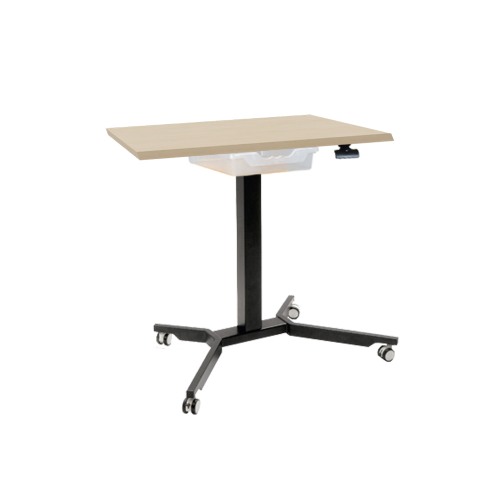 Sitz- / Stehtisch fahrbar mit Schublade und Melaminplatte H: 70-111 cm, fahrbarer und höhenverstellbarer Tisch