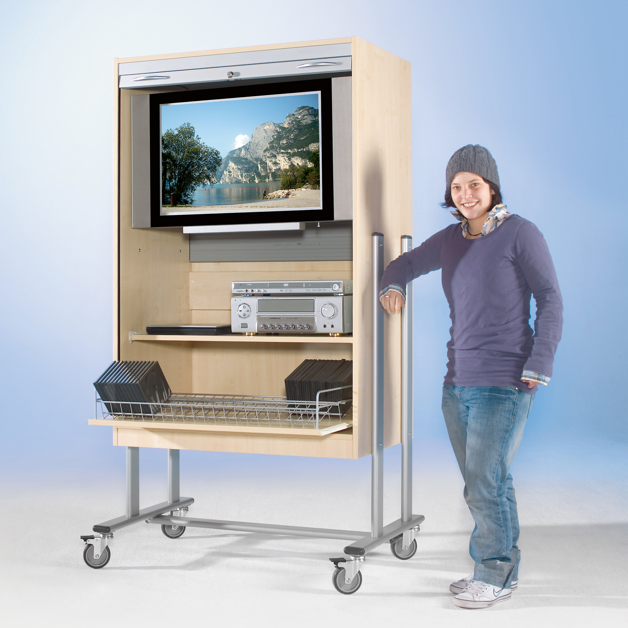 TV-Wagen mit Rollo, 1 Rollauszug und Fach B/H/T: 108x189x60 cm