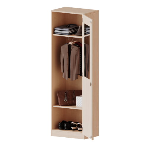 Garderobenschrank mit Spiegel und Garderobenstange, 5 Ordnerhöhen - Serie evo180 Breite 60 cm, Gesamthöhe 190 cm, 1 Tür, abschließbar, mit Sockel (81 mm)