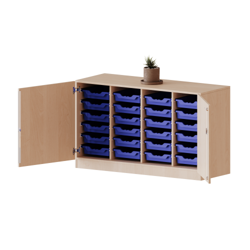 ErgoTray Schrank, vierreihig, 2 Ordnerhöhen - evo180 Serie Breite 138,7 cm, Gesamthöhe 82 cm, zweiteilig, zweitürig, mit Sockel, mit 24 flachen ErgoTray Boxen ErgoTray Schrank, vierreihig, 2 Ordnerhöhen - evo180 Serie Breite 138,7 cm, Gesamthöhe 82 cm, zweiteilig, zweitürig, mit Sockel, mit 24 flachen ErgoTray Boxen