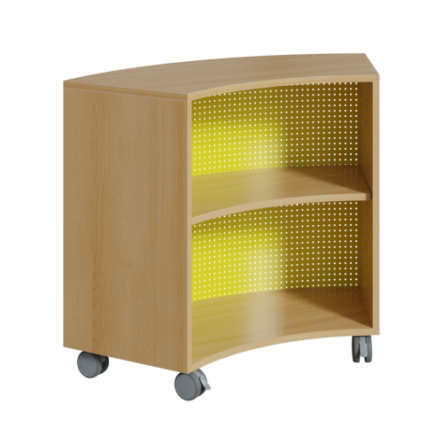 Bogenregal mit Lochblech-Rückwand B/H/T: 99x82,5x48 cm, fahrbares Regal auf 1/6-Kreis-Grundfläche mit 1 Zwischenboden