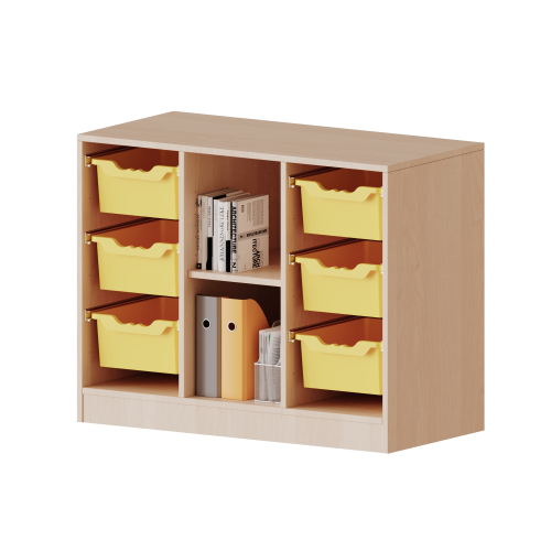 ErgoTray Regal, dreireihig, 2 Ordnerhöhen - evo180 Serie Breite 104,5 cm, Gesamthöhe 82 cm, mit Sockel, rechts und links je 3 hohe ErgoTray Boxen, 2 Fächer in der Mitte ErgoTray Regal, dreireihig, 2 Ordnerhöhen - evo180 Serie Breite 104,5 cm, Gesamthöhe 82 cm, mit Sockel, rechts und links je 3 hohe ErgoTray Boxen, 2 Fächer in der Mitte